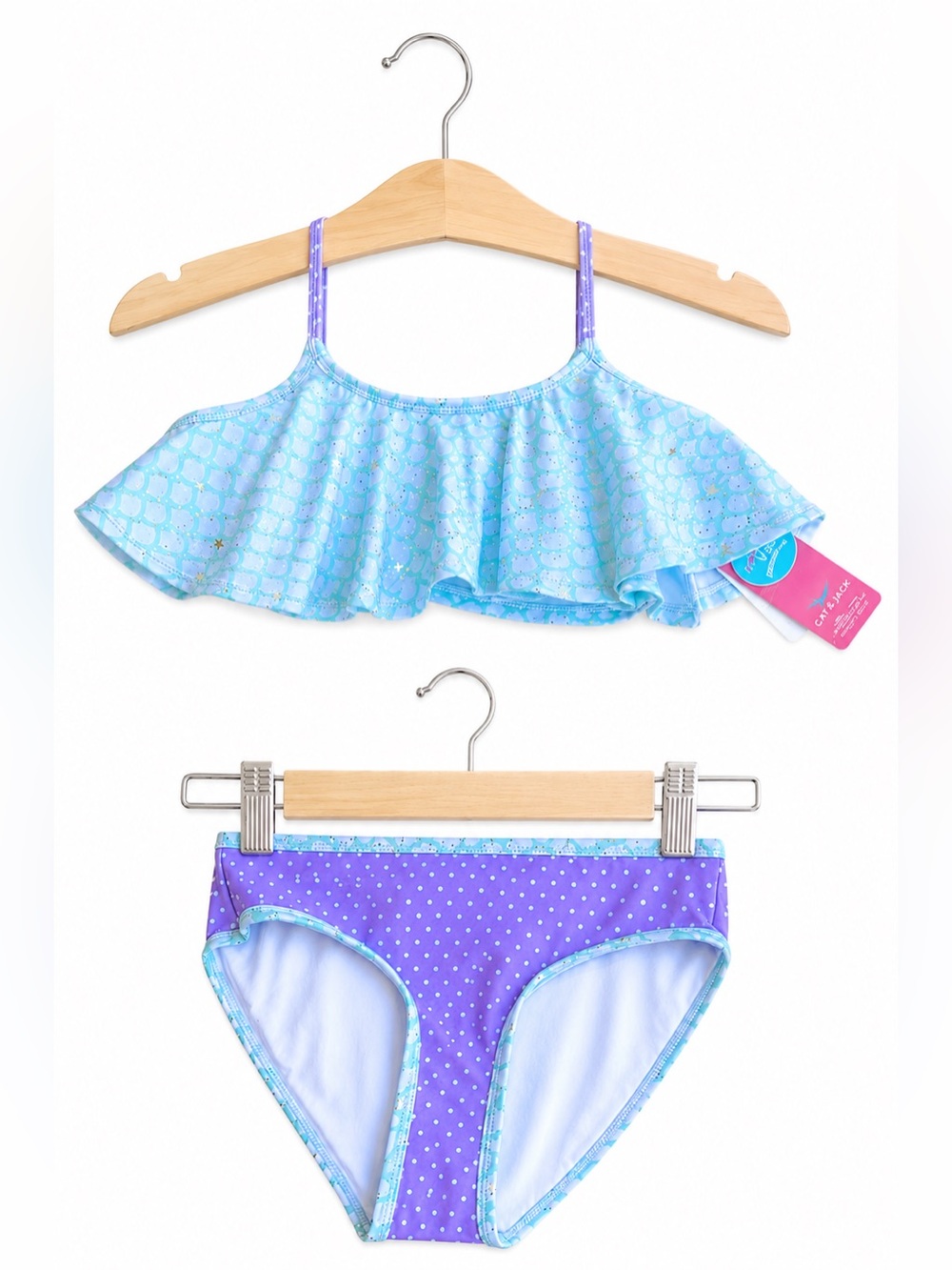 Jantzen Girls Swimsuit Size 6X Polka Dot Mermaid Lavender Mint Silver Bikini NEW